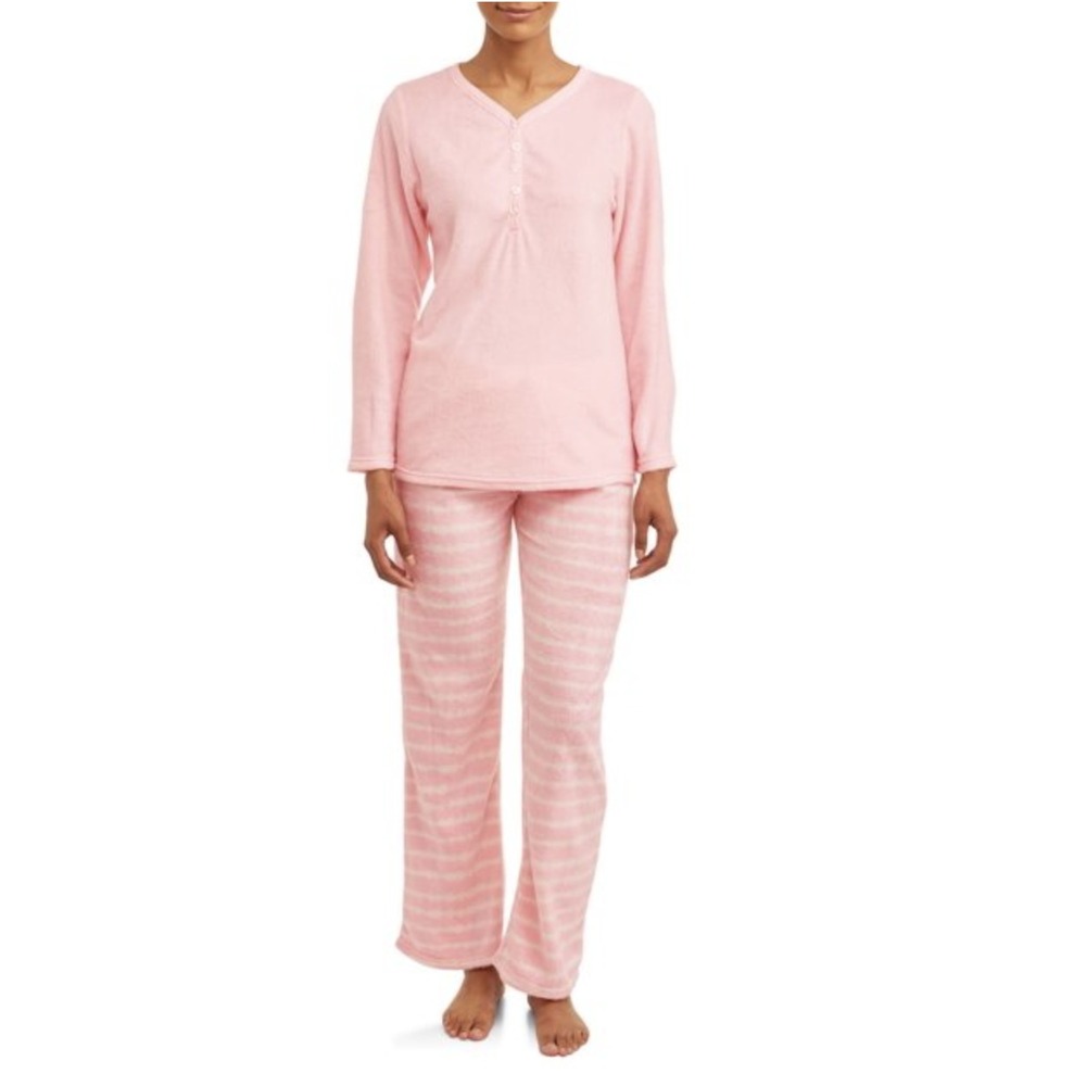 Women's Pajama Set 2-Pc Loungewear Size L 12-14 Micro‎ Fleece Plush Pink NWT
